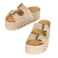 thumbnail image 4 of YDN Women Double Buckle Strap Mid Heeled Mules Rivets Platform Slip On Open Toe Slippers Shopping Prom Dressy Shoes Size 7.5 Beige, 4 of 4