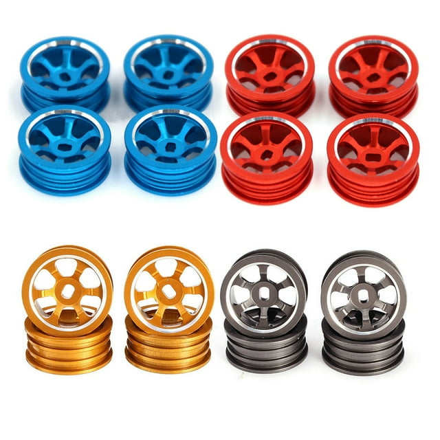 4 Pieces Metal 20mm Wheels Rims 1:28 Tires Hubs Upgrade Spare Parts Modification Replacement for Wltoys P929 P939 K969 K979 K989 Red