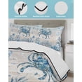 thumbnail image 4 of Quilts Twin Size Bedding Set, Blue Coastal Crabs Lightweight Quilted Comforter, Summer Vintage Ocean Sea Coral Shells Soft Reversible Bedspread Coverlet with Pillow Covers for All Season, 68" x 86", 4 of 7