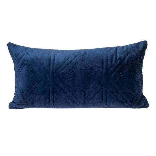HomeRoots 402825 Quilted Diamonds Velvet Solid Color Lumbar Pillow, Blue & Navy