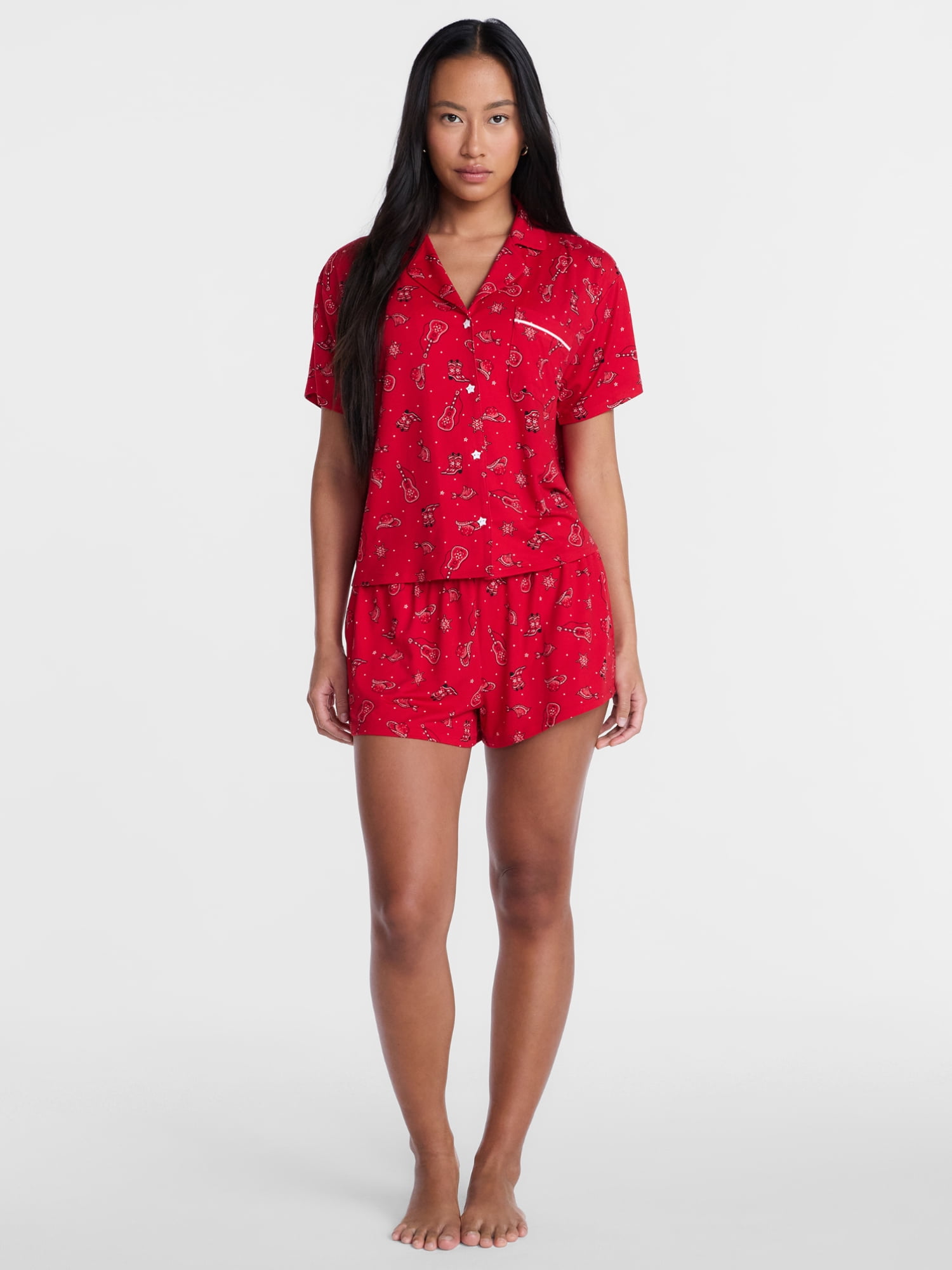 Country Festival Fourth of July Women's Notch Top and Shorts Pajama Set from Way to Celebrate, 2-Piece, Sizes XS-3X