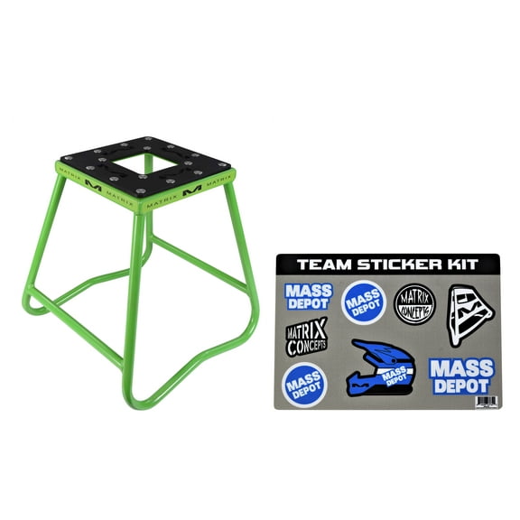 Matrix Concepts C1 Steel Stand Durable Carbon Steel Tubing with Anti-Rock Design for Off-Road, Motocross, & Supercross Includes Sticker Pack (Green)