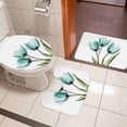 thumbnail image 4 of Turquoise Aqua Tulips Bath Mat 3 Piece Bathroom Rug Set, Pastoral Flower Floral Spring Non Slip Bath Rug Contour Mat and Toilet Lid Cover, Absorbent Shower Mats Soft Bath Rugs and Mats Sets, 4 of 8