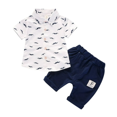 

AIMAOMI Toddler Kids Baby Boys Summer Gentleman Suit Clothes Short Sleeve T Shirt Tops Shorts Casual 2PCS Outfits Set H