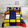 thumbnail image 1 of YST Geometry Decor Comforter Set For Teens, Geometric Grid Plaid Bedding Set Dark Blue Yellow Checkered Quilt Soft Microfiber Lightweight Bedding Comforter Sets For Kids Adult Women, Full, 1 of 6