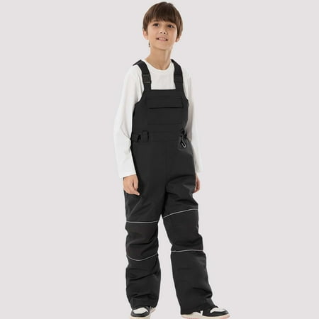 Letdown Kids Snow Bibs - Girls Boys Snow Pants Ski Bib Overall Waterproof_Windproof Warm for Toddler Little Big Kid Teen Unisex Ski Pants (#02-Black 6-7 Years)