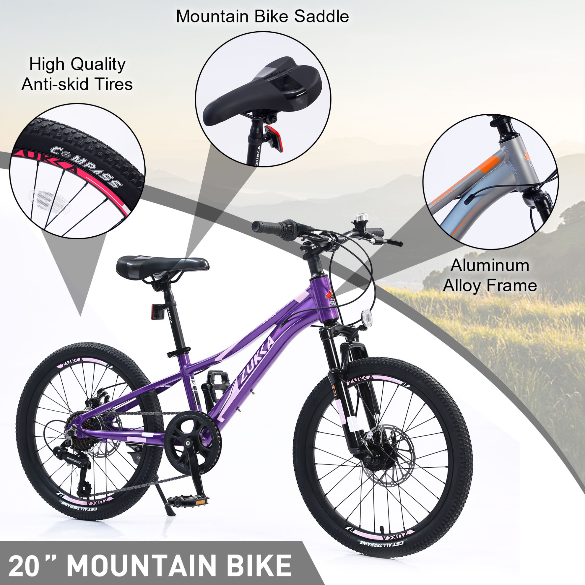 20 inch Mountain Bike, 7-Speed Bikes for Adults, Adult Bicycle