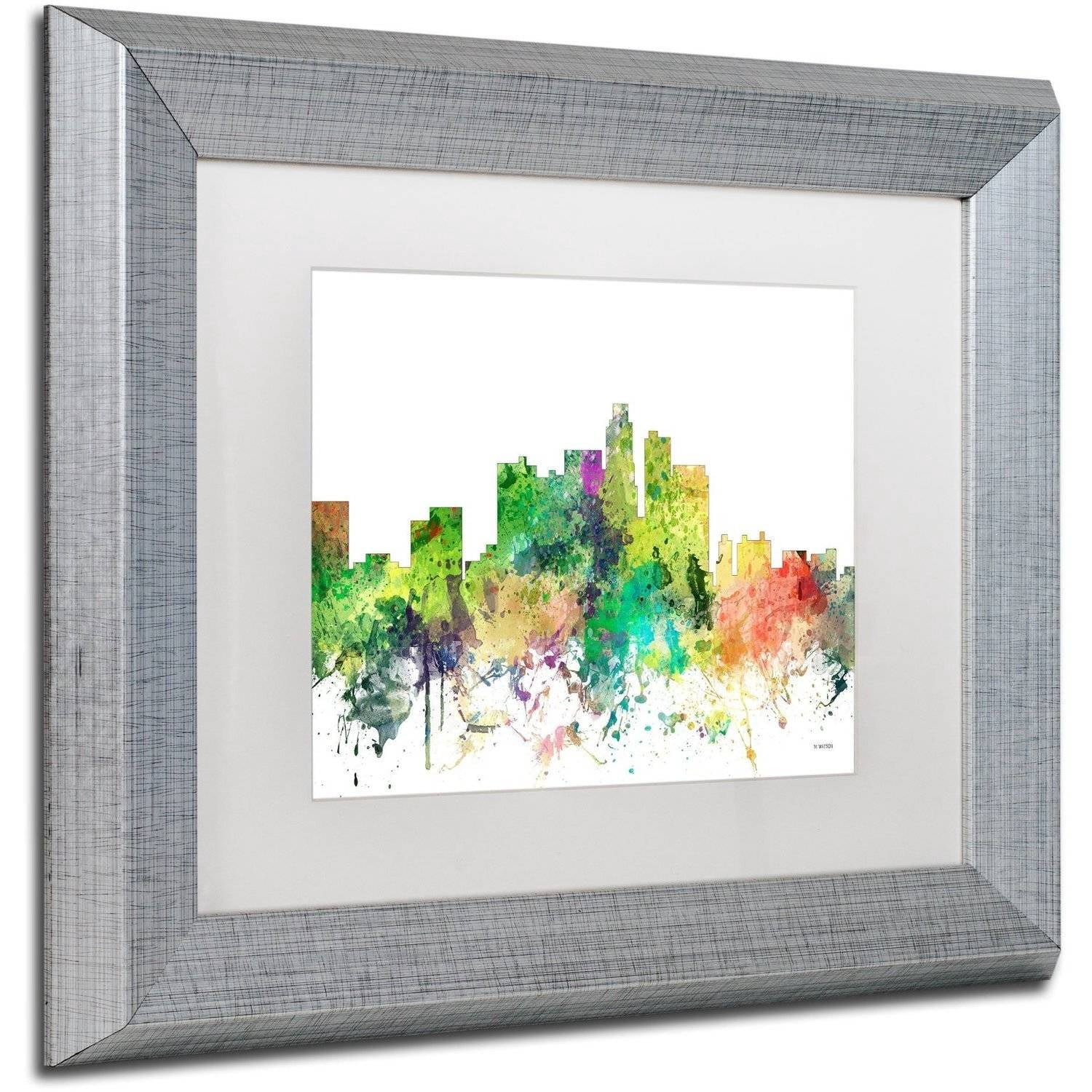 Trademark Fine Art "Los Angeles California Skyline SP" Canvas Art by Marlene Watson, White Matte, Silver Frame