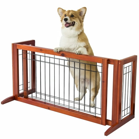 Best Choice Products Adjustable Freestanding Pet Dog Fence Gate, Brown, for Small Animals, (Best Wood Fence Protection)