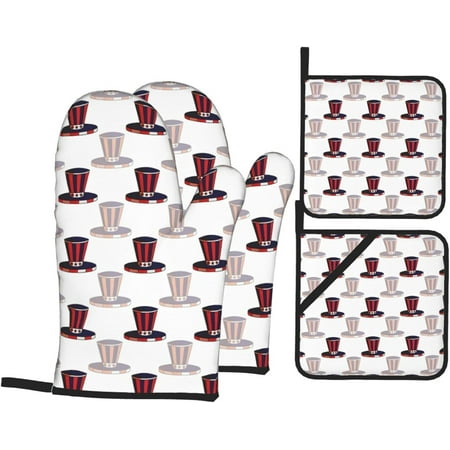

4th July Oven Mitts and Pot Holders Sets 4 pcs Kitchen Oven Gloves Heat Resistant BBQ Gloves Non Slip for Baking