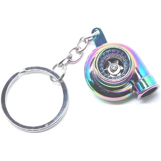 LAICAIW Turbo Keychain Metal Spinning Turbocharger Automotive Mini Car Part Keychain Key Ring, Neochrome Turbo, Small