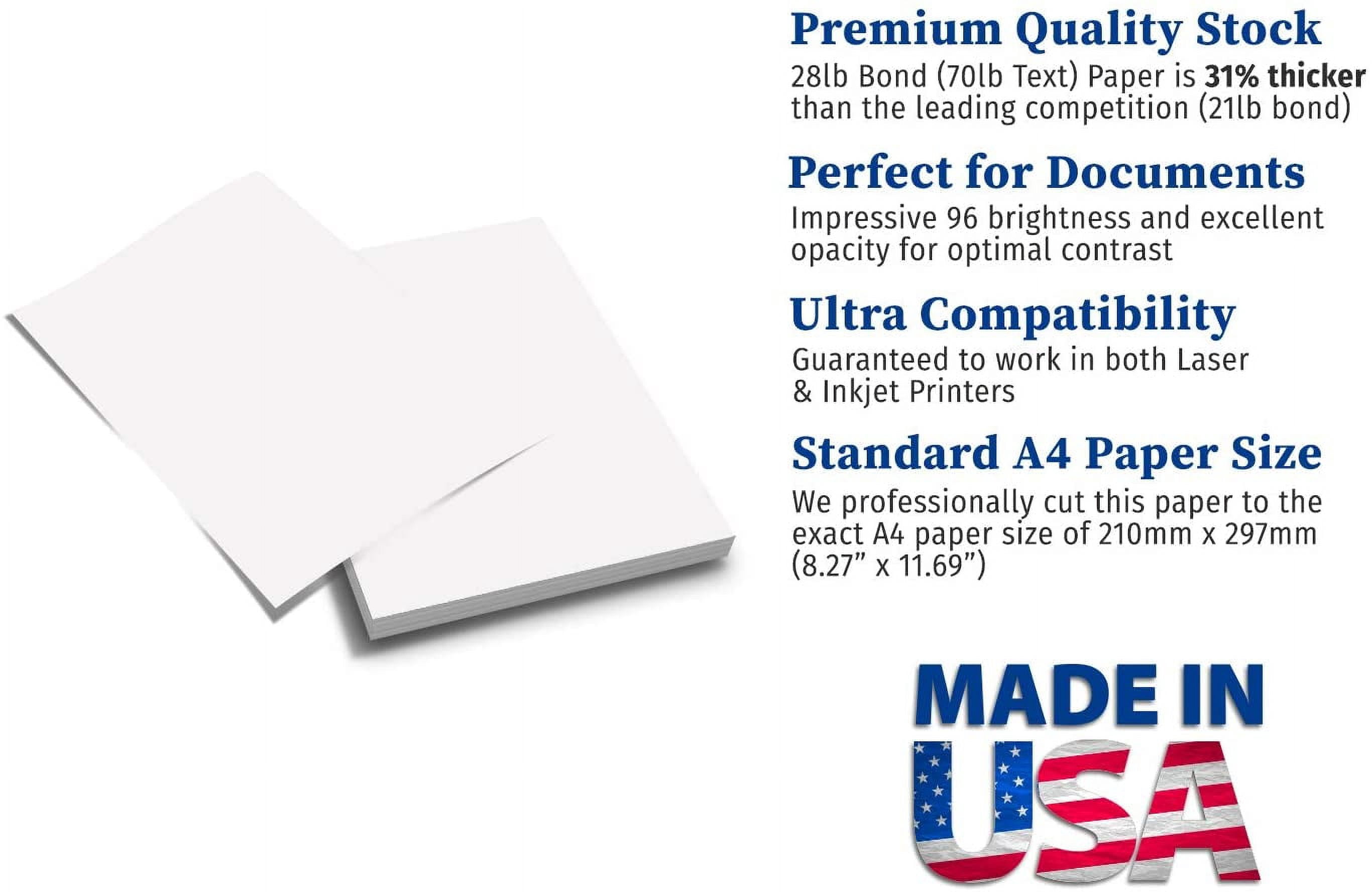 Premium A4 (8.3"x 11.7") Printer Paper - 28lb Bond / 70lb Text (105 gsm) Bright White (100 Sheets)