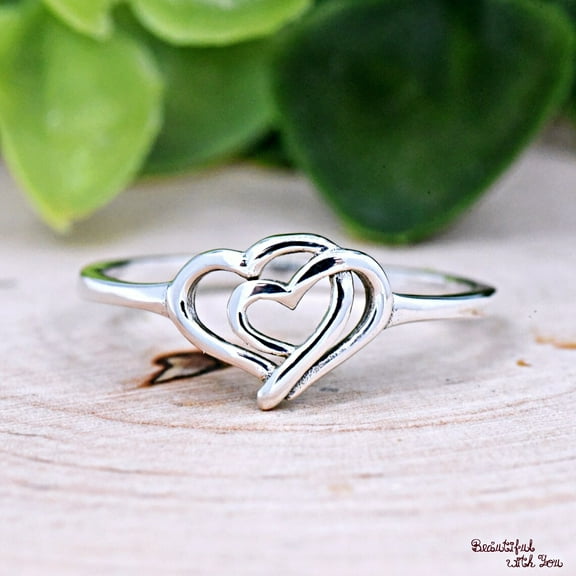 SS DESIGNS Double Hearts Ring, Heart Promise Ring, Promise Ring for Her, Ring for Women, Womens Silver Ring, Sterling Silver Ring, Valentines Gift