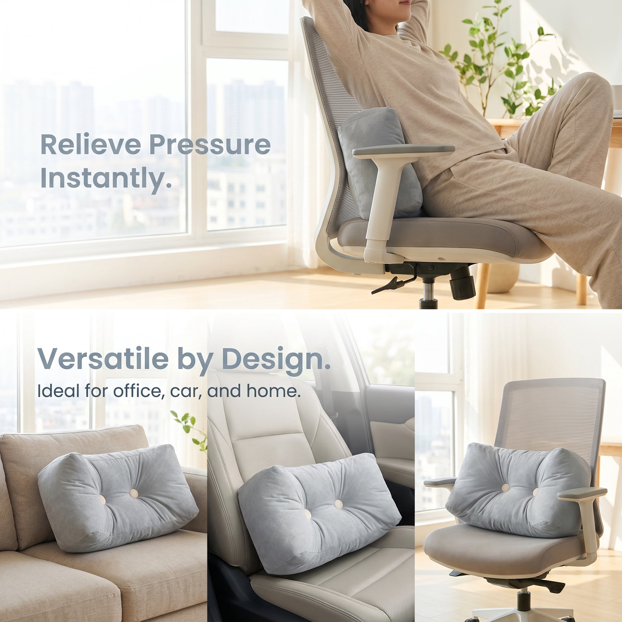 Unique Bargains Lumbar Support Pillow Cotton Back Support Hazy Blue 18.9" x 9.8" x 7.5"