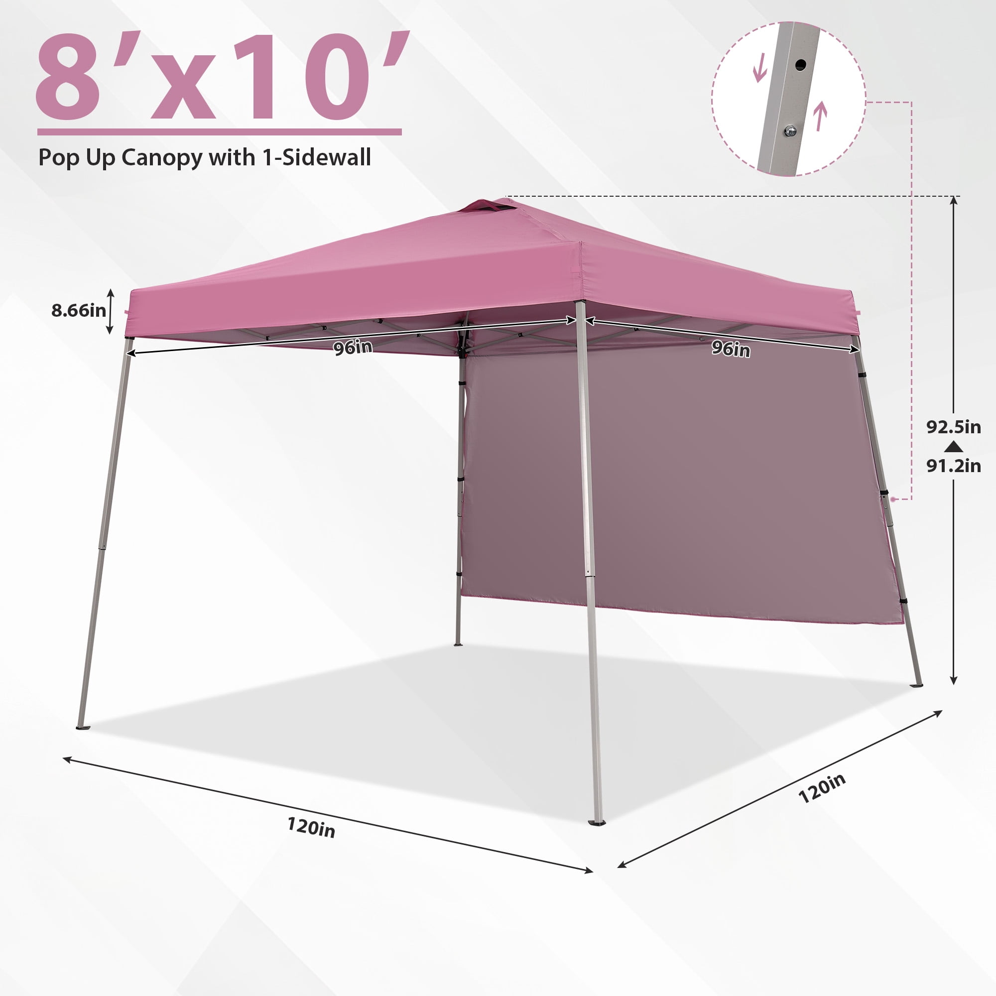 Ainfox 10 x 10 ft Pop up Canopy Tent  with Sidewall, Instant Slant Outdoor Gazebo for Beach, Sun Shade,Outdoor Activies, Weddings,Pink