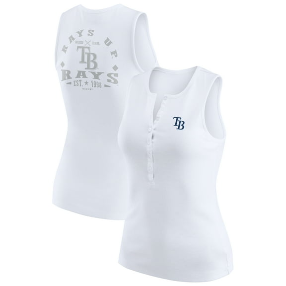 Women's WEAR by Erin Andrews White Tampa Bay Rays Rib-Knit Henley Tank Top
