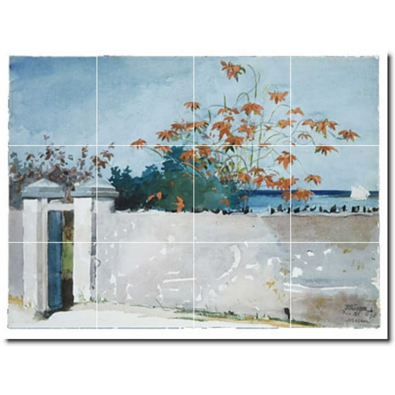 Ceramic Tile Mural-Winslow Homer Village Painting 136. 32" w x 24" h using (12) 8 x 8 ceramic tiles