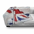 thumbnail image 3 of Union Jack Soft Flannel Fleece Throw Blanket, Faded United Kingdom Flag and Country Map Composition Nations , Cozy Plush for Indoor and Outdoor Use, 50" x 70", Violet Blue Red White, by Ambesonne, 3 of 6