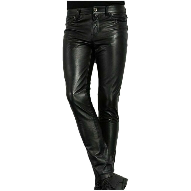 JNGSA Men's Punk Retro Pants Gothic Slim Fit Casual Pants Solid Color  Casual Faux Leather Pants Lounge Pants Black Clearance 