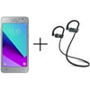 Samsung Galaxy J2 Prime G532M Unlocked GSM Smartphone and SHARKK Flex 20 Wireless Bluetooth Waterproof Headphones with Mic, Silver (Value Bundle)