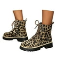 thumbnail image 3 of Stylish Retro Suede Leopard Print Lace Up Heel Ankle Winter Boots for Non Outdoor Footwear, 3 of 9