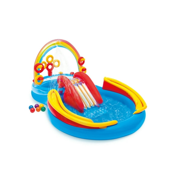 Intex Rainbow Ring Inflatable Play Center with Slide and Games for Kids