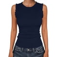 thumbnail image 2 of Asxite Tank Tops for Women Sleeveless Solid Color Round Neck Ruffle Ribbed Knit Casual Blouse, 2 of 4
