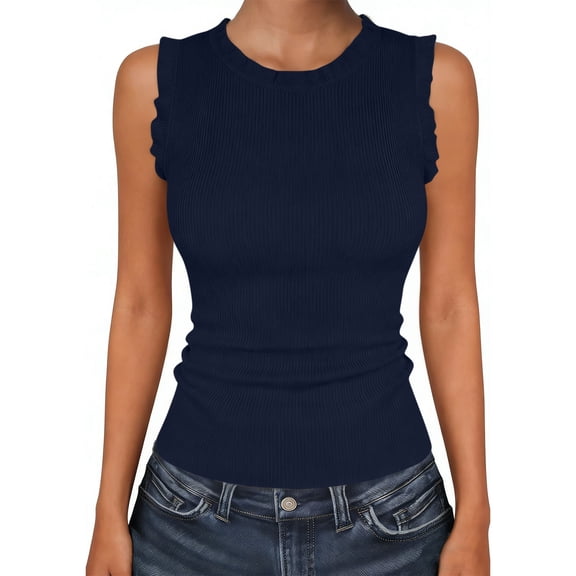 Women's Ribbed Tank Tops Summer Cap Sleeve Slim Fitted Knit Basic Casual Tee Shirts Trendy Fashion Clothes Crew Neck Sleeveless Tees Slim Fitted Basic Top Workout Tops For Women