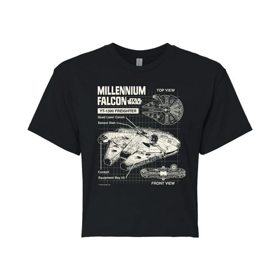 Star Wars - Millennium Falcon Schematic - Juniors Cropped Tee