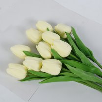 Holloyiver 10Pcs Artificial Tulips Flowers, Real Touch Latex Fake Tulips Flowers for Decoration 13.7" Floral Arrangement Bulk Flowers for Vase Centerpieces Wedding Party, Beige