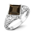 thumbnail image 2 of 1.30 Ctw Square Smoky Quartz Filigree 925 Sterling Silver Solitaire Valentines Day Gifts Ring, 2 of 4