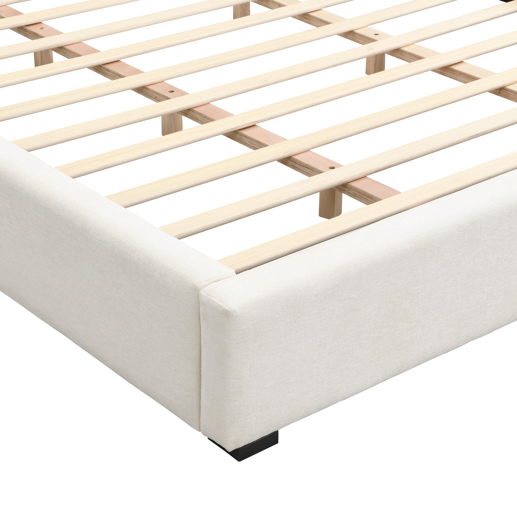 Christopher Knight Home King Size Upholstered Platform Bed with Headboard, Solid Wood Frame, Beige