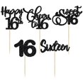 thumbnail image 3 of Topper para cupcakes Ephlyn para 16.º cumpleaños, negro con brillo, paquete de 30, 3 of 7