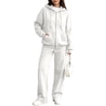 thumbnail image 4 of Women Zip Up Hooded Sweatsuit Set Oversized Full Zip Hoodie Wide Leg Sweatpants Casual Matching Outfit M, 4 of 7