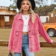 thumbnail image 4 of Women'S Button-Down Vintage Ripped Blue Denim Jacket Pink XL, 4 of 9