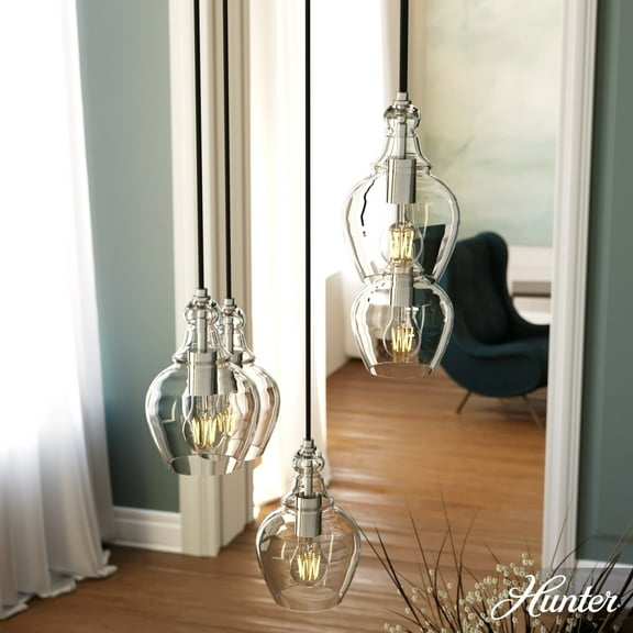 Hunter - Maple Park 5-light Brushed Nickel, Medium Size Cluster Light, Dimmable, Casual Style, Round Shaped, for Bedrooms, Dining, Living Rooms - 19899