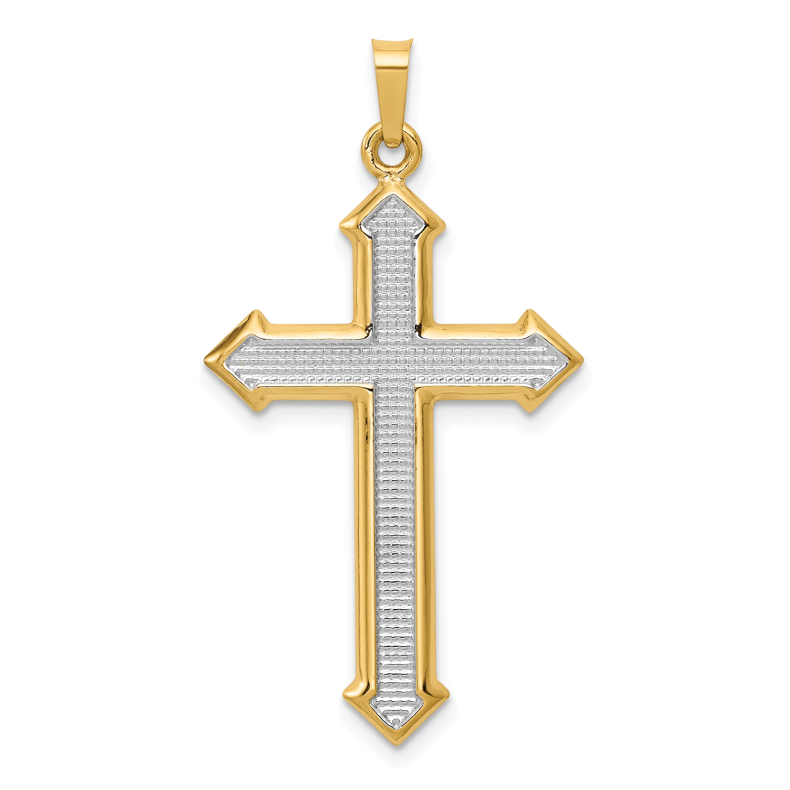 14K Yellow Gold Polished /& Textured Religious Themed Cross Small Charm Pendant