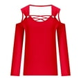 thumbnail image 5 of Scyoekwg Women Tops Dressy Casual Fall Shirts Loose Pullover Tops Trendy Comfy Clothes for Women Solid Color V-Neck Off Shoulder Tops Long Sleeve Womens Clothes(Red,M), 5 of 5