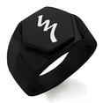 thumbnail image 1 of Stainless Steel Reiki Raku Completion Engraved Hexagon Crest Flat Top Biker Style Polished Ring, 1 of 1