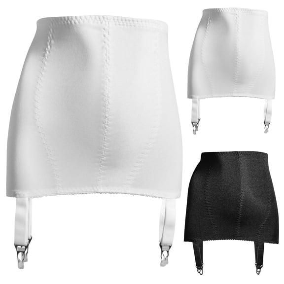 Stretchy Skirt-style 4 Straps Garter Belt,Flat Sewn Open Bottom Girdle Shaping Underwear for Women Black L