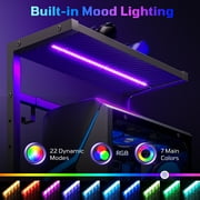 Bestier Gaming Desk with LED Lights, 44 Computer Desk with Reversible Shelves, PC Gamer Desk with Side Storage Bag, Hooks and Height Adjustable Shelf for Home Office, Carbon Fiber Black