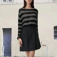 thumbnail image 2 of Arlun Women's Round Neck Crochet Pullover Sweaters Color Block Gothic Punk Ripped Knitted Tops Trendy Long Sleeve Striped Cropper Sweater 2025 Fall Winter Clothes Grey One Size, 2 of 4