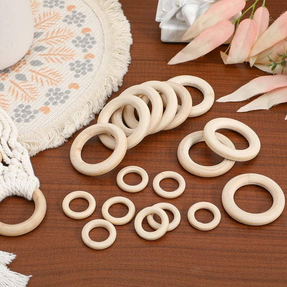 Worgeous 40 Pcs Diy Craft Rings Set Wooden Circles For Macrame Wooden Blank Circular Ring Unfinished Wood Rings For Necklaces, Earrings