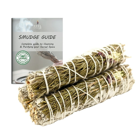 Soul Sticks 3 Pack Sweet Morning Sage 6" Smudge Stick Bundle with Guide for Cleansing, Energy Clearing, Smudging, & Positive Vibes