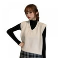 thumbnail image 1 of Women V-Neck Knit Sweater Vest Solid Color Style Sleeveless Crop Knit Vest, 1 of 4