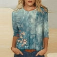 thumbnail image 2 of Dyegold 3/4 Sleeve Tops For Women Summer Round Neck Dressy Casual Vintage Floral Print Shirts Plus Size Trendy Blouses Tunic, 2 of 5