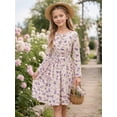 thumbnail image 5 of Lanbubble Girls Long Sleeve Dress Square Neck Bell Sleeve A-Line 9-10Y, 5 of 7