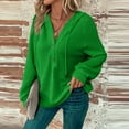 thumbnail image 4 of UoCefik Oversized Sweatshirt for Women Hooded Waffle Knit V Neck Drawstring Hoodie Lightweight Casual Button Down Long Sleeve Pullover Comfy Fall Top Green S, 4 of 7