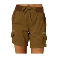 thumbnail image 3 of Enwejyy Womens Casual Elastic Waist Pockets Zipper Mid Waist Cargo Shorts, 3 of 3