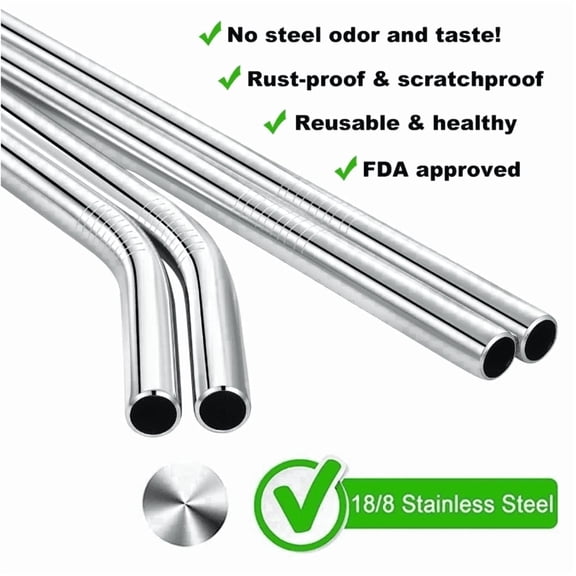Ivyemons 4-Pack Silver 12" Stainless Steel Straws – ReusableMetal Straws with Brush for Stanley 40oz/30oz & Simple Modern Tumbler